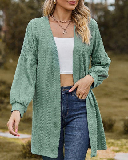 Women's stylish textured cardigan with lantern sleeves