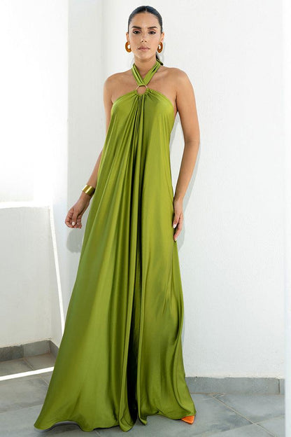 Satin Halter Neck Maxi Dress for Women