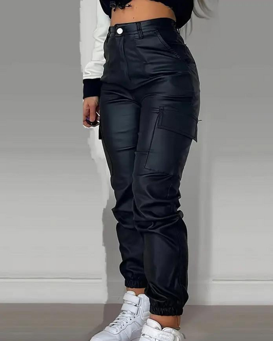 Womens slim-fit jogger pants with zipper and pockets