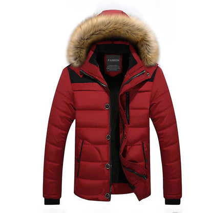 Men's quilted winter coat with fur trim