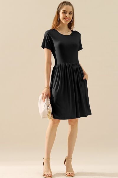 Women's A-Line Dress - Short Sleeve - Crew Neck - Flattering Fit - Casual Everyday Wear