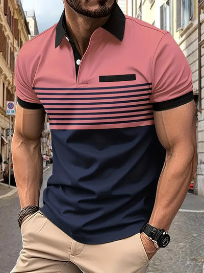 Men’s Polo Shirt - Slim Fit - Striped Design - Short Sleeve Casual Wear