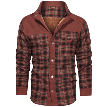 Men's retro plaid reverse collar thermal fleece jacket