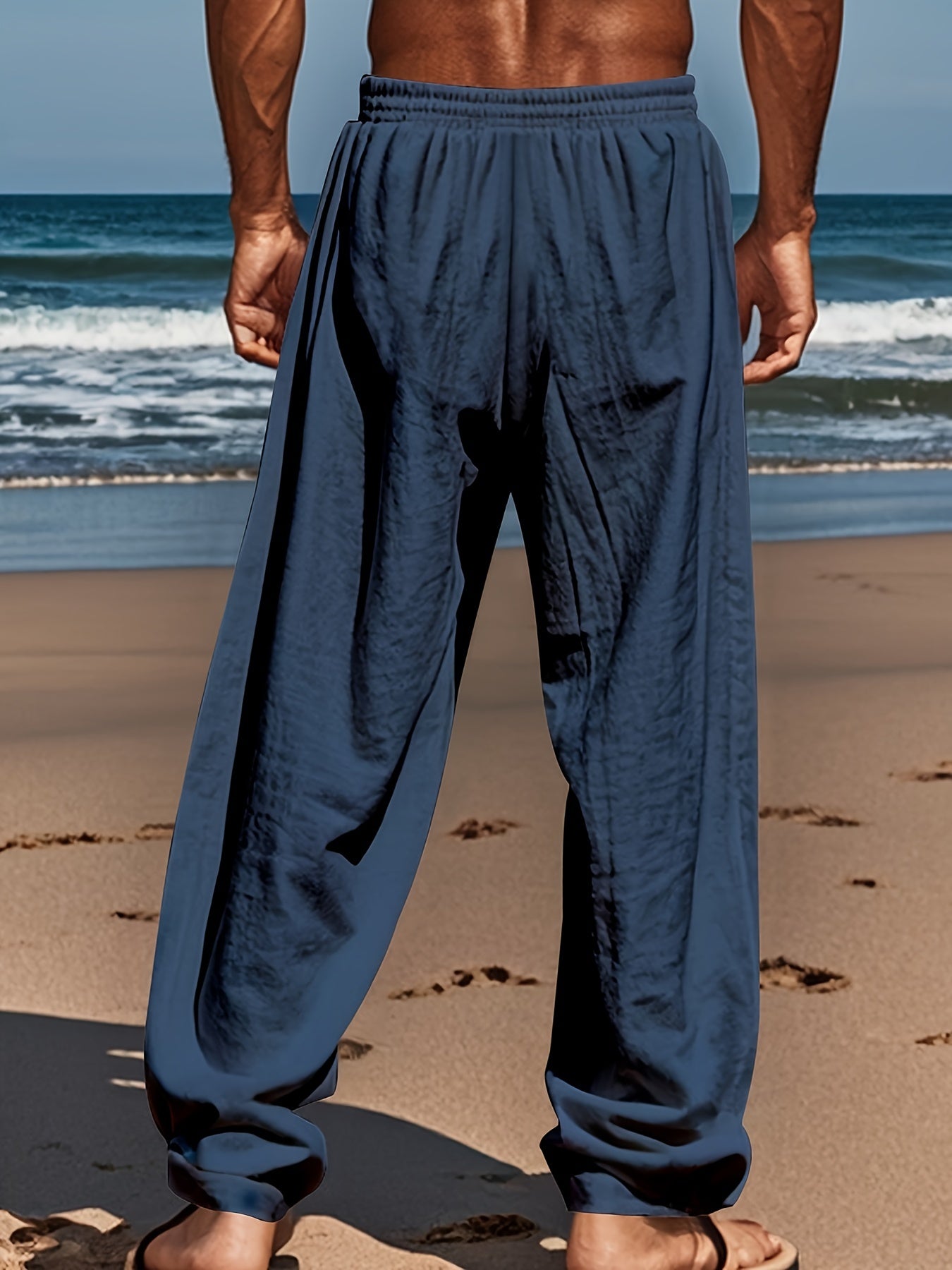 Palm tree printed drawstring pants for men