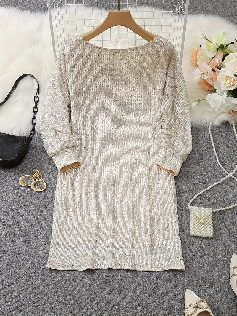 Contrast Sequin Off-Shoulder Mini Dress - Party-Ready Glam Look