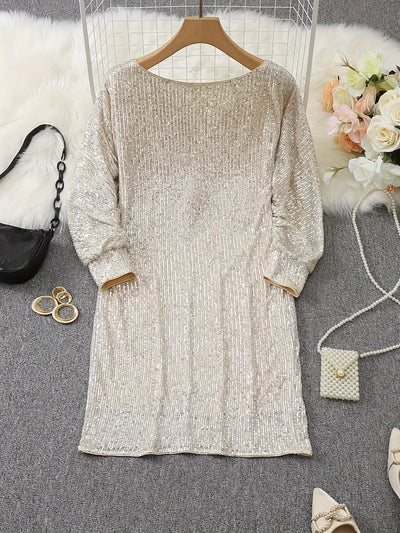 Contrast Sequin Off-Shoulder Mini Dress - Party-Ready Glam Look