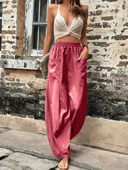 Women’s Wide-Leg Trousers – Relaxed Fit – Breathable Blend – Elastic Waist – Full Length