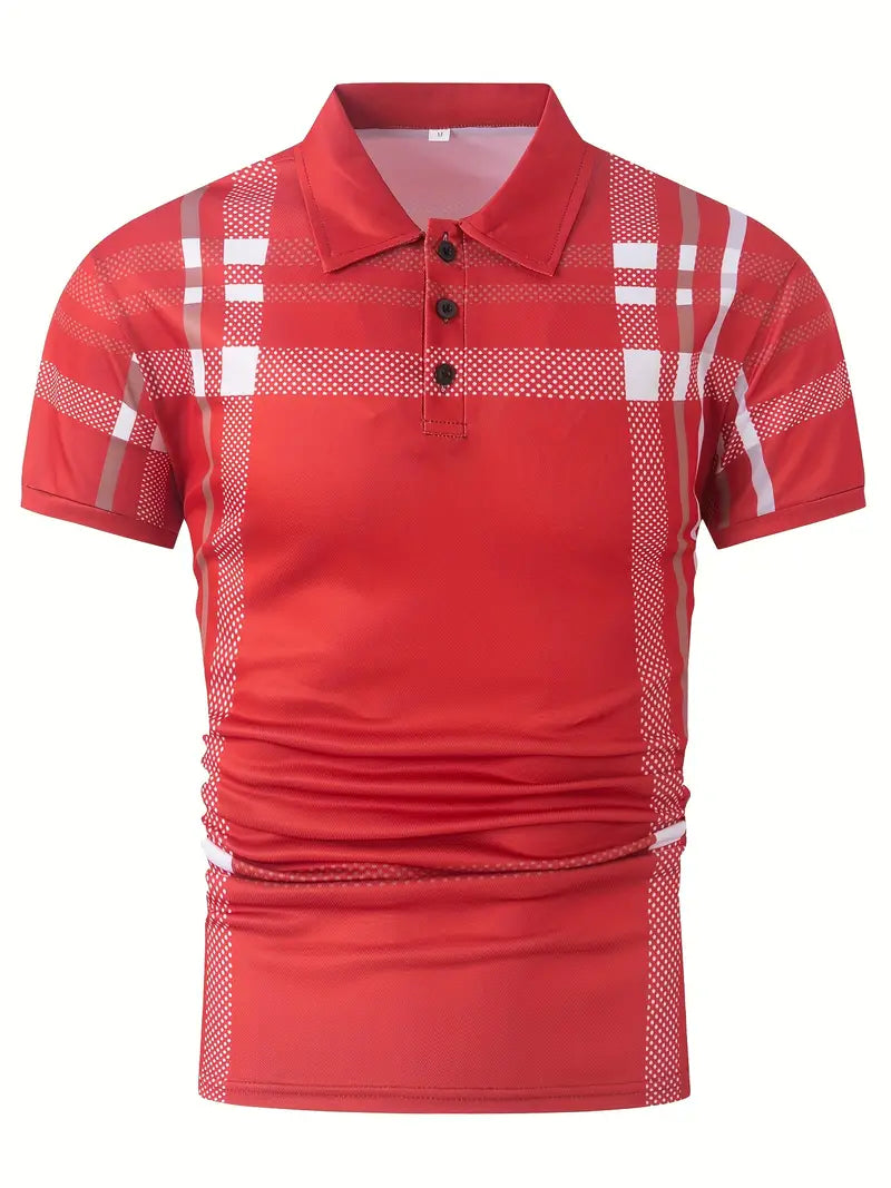 Men’s Polo Shirt - Plaid Pattern - Slim Fit - Short Sleeve Classic Casual Wear