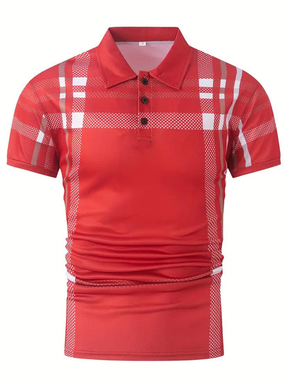 Men’s Polo Shirt - Plaid Pattern - Slim Fit - Short Sleeve Classic Casual Wear