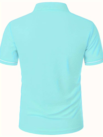 Men’s Polo Shirt – Slim Fit – Short Sleeve – Quarter Zip – Stylish Contrast Detail