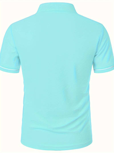 Men’s Polo Shirt – Slim Fit – Short Sleeve – Quarter Zip – Stylish Contrast Detail