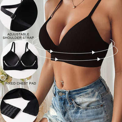 Women’s Push-Up Bra – Slim Fit – Plunge Neckline – Ribbed Texture – Breathable Blend