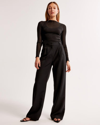 Women's Wide-Leg Trousers - High Waist - Pleated Front - Tailored Elegant Fit