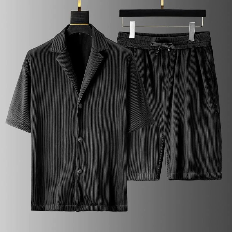Men’s Polo Shirt and Shorts Set – Relaxed Fit – Ribbed Texture – Breathable Blend