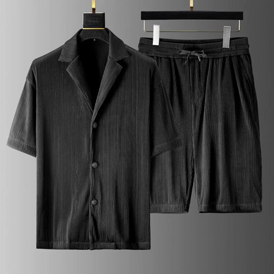 Men’s Polo Shirt and Shorts Set – Relaxed Fit – Ribbed Texture – Breathable Blend