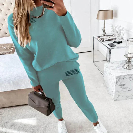 Women's Lounge Tracksuit - Cotton Blend - Relaxed Fit - Crewneck Sweatshirt & Joggers