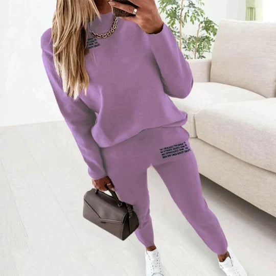 Women's elastic waist letter print long sleeve tracksuit set