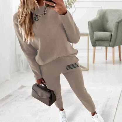 Women's elastic waist letter print long sleeve tracksuit set