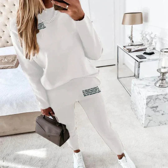 Women's elastic waist letter print long sleeve tracksuit set