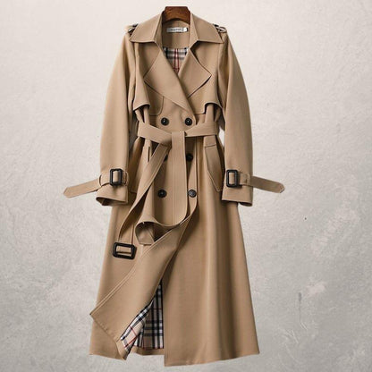 Women’s Trenchcoat – Tailored Fit – Double-Breasted – Belted Waist – Woven Cotton