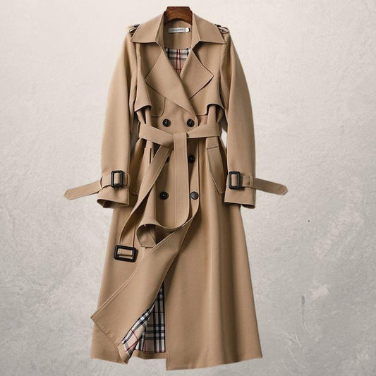 Women’s Trenchcoat – Tailored Fit – Double-Breasted – Belted Waist – Woven Cotton