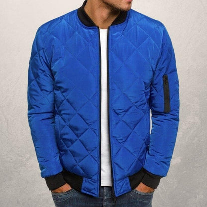 Men’s Bomber Jacket – Quilted Diamond Pattern – Wind Resistant – Ribbed Trim – Utility Pocket