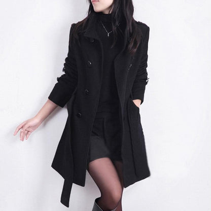 Women’s Trench Coat – Wool Blend – Tailored Fit – Double-Breasted – Belted Waist