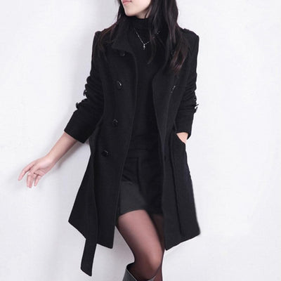 Women’s Trench Coat – Wool Blend – Tailored Fit – Double-Breasted – Belted Waist