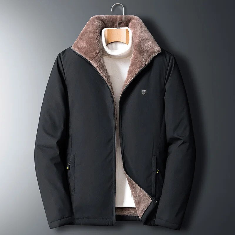 Men's standard collar winter coat with velvet lining