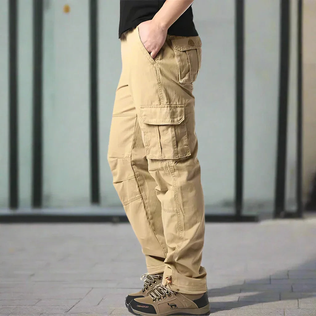 Men’s Cargo Trousers – Relaxed Fit – Natural Fibers – Utility Pockets – Full Length
