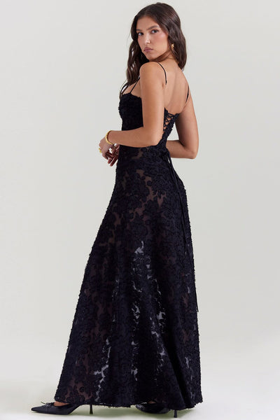 Women’s Maxi Dress – Slim Fit – Chiffon – Floral Pattern – Thin Straps – Formal Wear