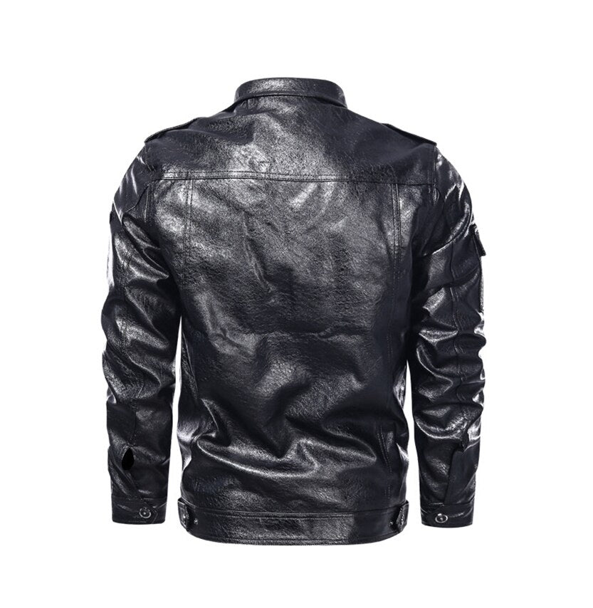 Men's casual pu leather jacket with patch details