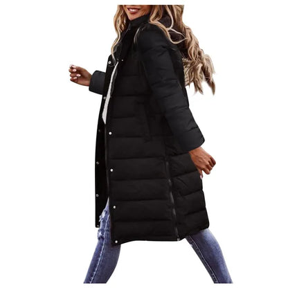 Women's long padded coat with hood