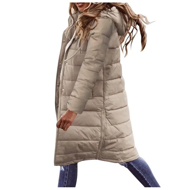 Women's long padded coat with hood