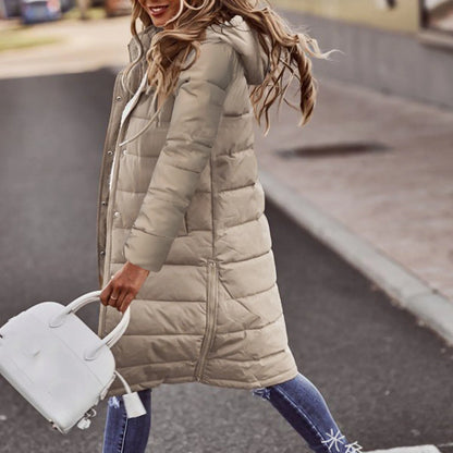 Women's long padded coat with hood