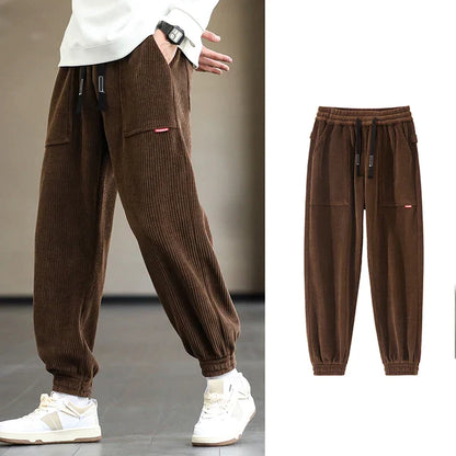 Men’s Corduroy Joggers - Relaxed Fit - Elastic Cuffs - Drawstring Waist - Casual Trousers