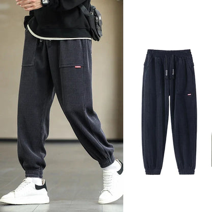 Men’s Corduroy Joggers - Relaxed Fit - Elastic Cuffs - Drawstring Waist - Casual Trousers