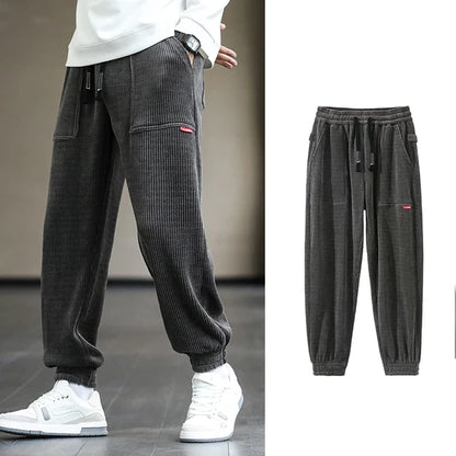 Men’s Corduroy Joggers - Relaxed Fit - Elastic Cuffs - Drawstring Waist - Casual Trousers