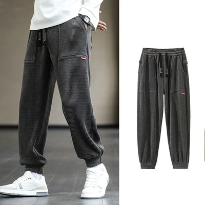 Men’s Corduroy Joggers - Relaxed Fit - Elastic Cuffs - Drawstring Waist - Casual Trousers