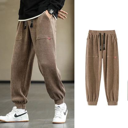 Men’s Corduroy Joggers - Relaxed Fit - Elastic Cuffs - Drawstring Waist - Casual Trousers