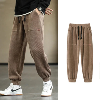 Men’s Corduroy Joggers - Relaxed Fit - Elastic Cuffs - Drawstring Waist - Casual Trousers