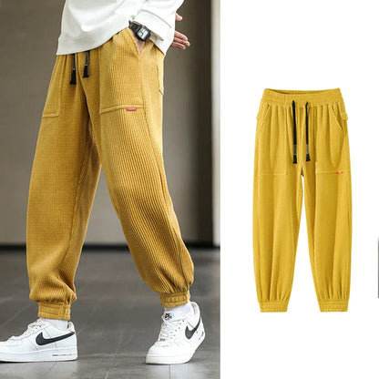Men’s Corduroy Joggers - Relaxed Fit - Elastic Cuffs - Drawstring Waist - Casual Trousers