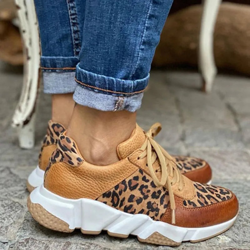 Women's Sneakers - Lace-Up Comfort - Animal Print Accents - Cushioned Sole