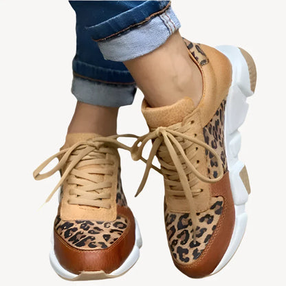 Women's Sneakers - Lace-Up Comfort - Animal Print Accents - Cushioned Sole