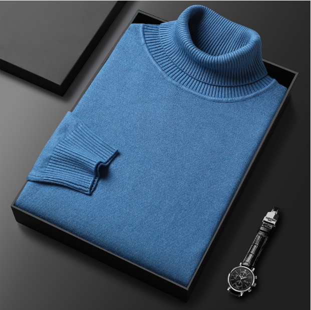 Men’s Turtleneck Sweater - Fine Knit - Ribbed Collar, Cuffs & Hem - Elegant & Warm