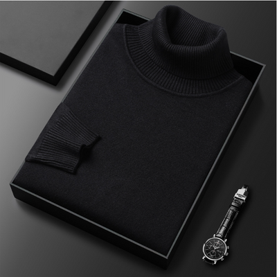 Men’s Turtleneck Sweater - Fine Knit - Ribbed Collar, Cuffs & Hem - Elegant & Warm