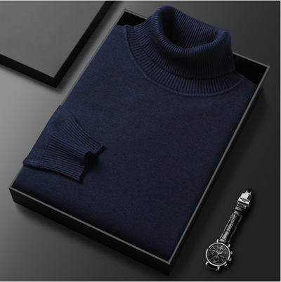 Men’s Turtleneck Sweater - Fine Knit - Ribbed Collar, Cuffs & Hem - Elegant & Warm