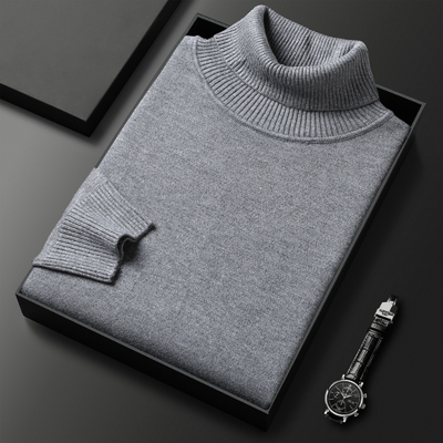 Men’s Turtleneck Sweater - Fine Knit - Ribbed Collar, Cuffs & Hem - Elegant & Warm