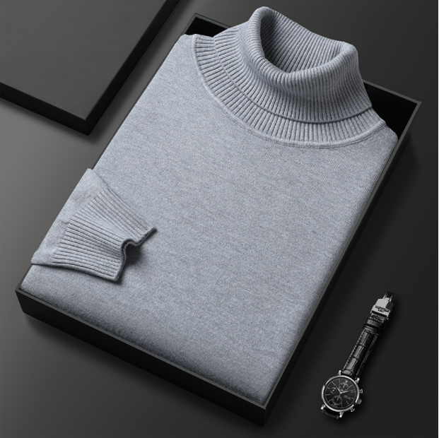 Men’s Turtleneck Sweater - Fine Knit - Ribbed Collar, Cuffs & Hem - Elegant & Warm