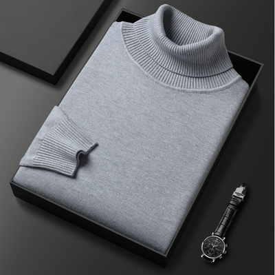 Men’s Turtleneck Sweater - Fine Knit - Ribbed Collar, Cuffs & Hem - Elegant & Warm